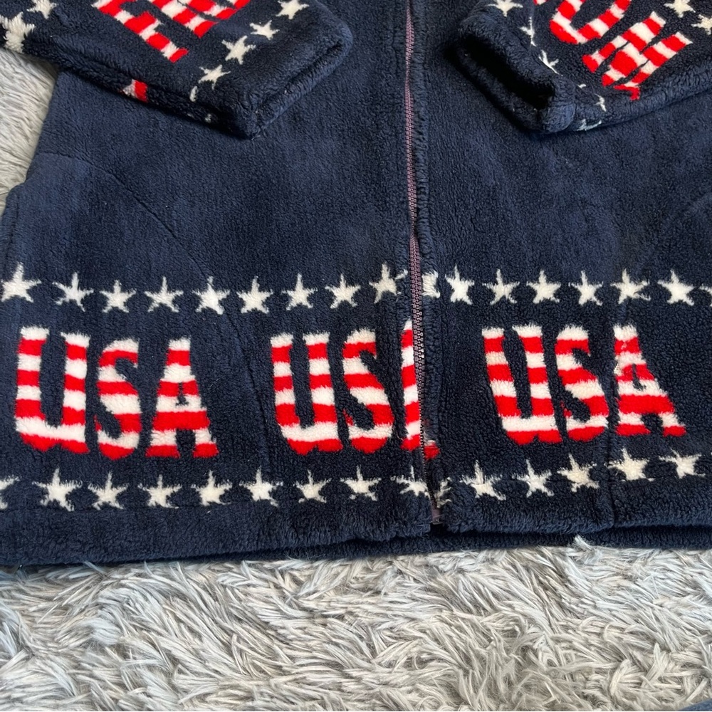 Black Mountain Outdoor Jacket Womens Small Fleece USA American Flag Pockets Blue - Picture 3 of 12